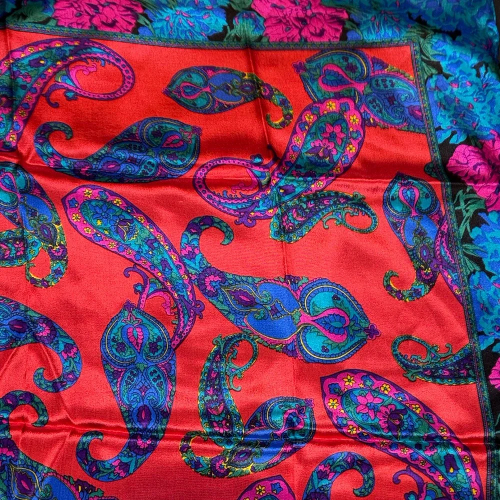 Morgan Taylor Vintage Paisley Floral Silk Scarf Red Blue Pink 31x31 NWT OS